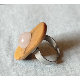 Bague réglable en Bambou et Quartz Rose