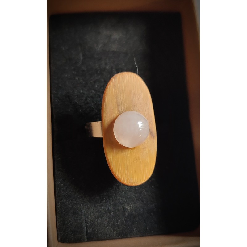 Bague réglable en Bambou et Quartz Rose