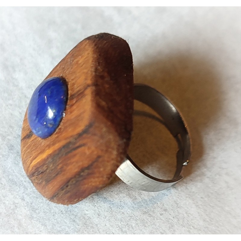 Bague réglable en Châtaignier et Lapis Lazuli