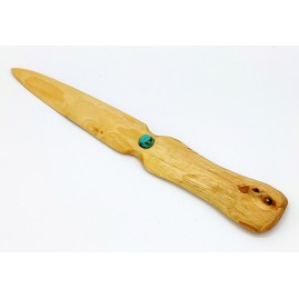 Coupe papier en bois de laurier Sauce avec incrustation de Chrysocolle.