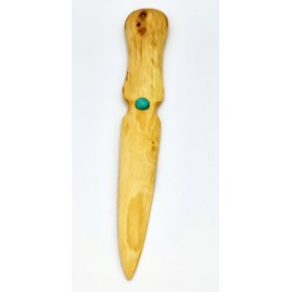 Coupe papier en bois de laurier Sauce avec incrustation de Chrysocolle.