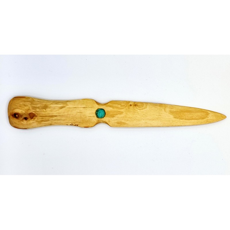 Coupe papier en bois de laurier Sauce avec incrustation de Chrysocolle.