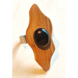 Bague réglable en Bambou et Obsidienne Dorée