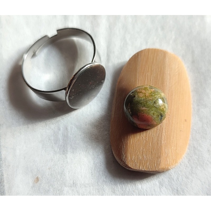 Bague réglable en Bambou et Unakite avant assemblage