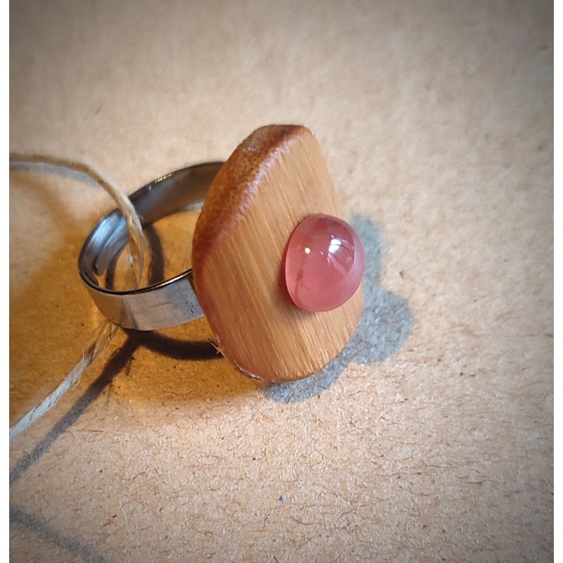 Bague réglable en Bambou et Rhodochrosite