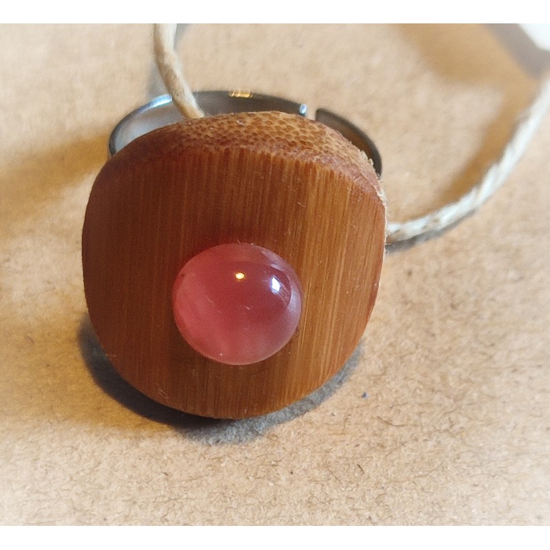 Bague réglable en Bambou et Rhodochrosite