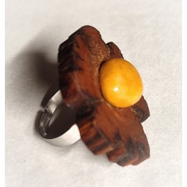 Bague réglable en Châtaignier et Jade jaune