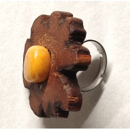 Bague réglable en Châtaignier et Jade jaune