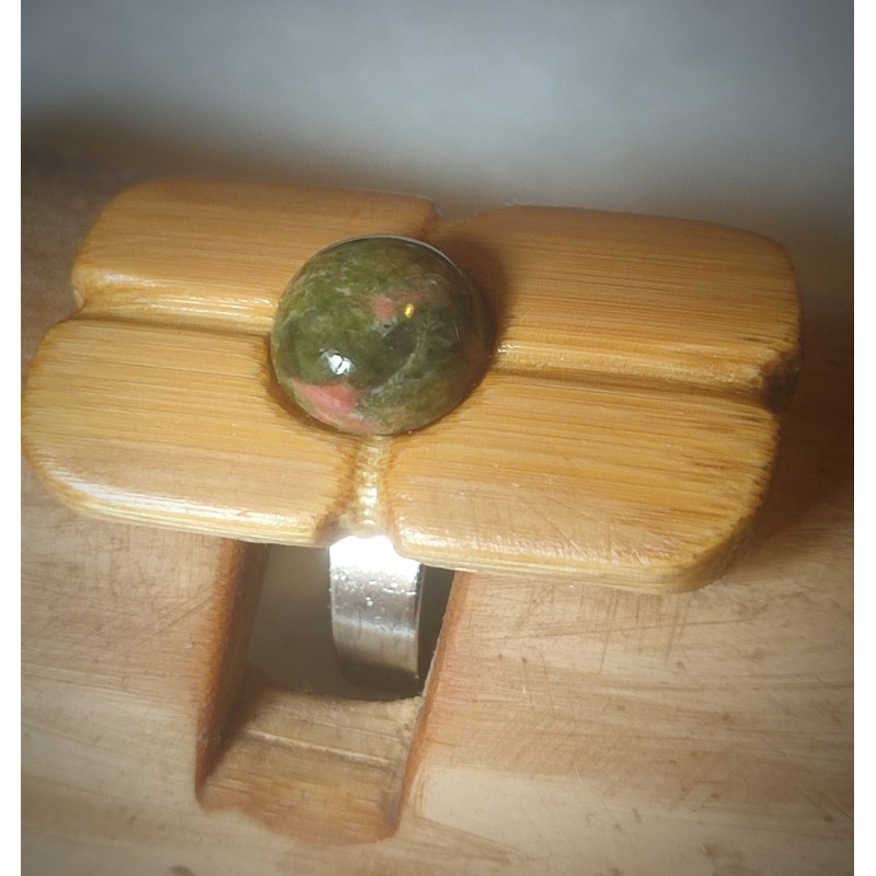 Bague réglable en Bambou et Unakite