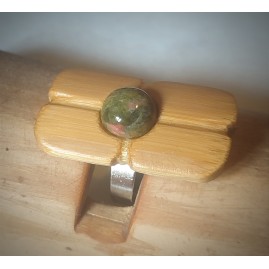 Bague réglable en Bambou et Unakite