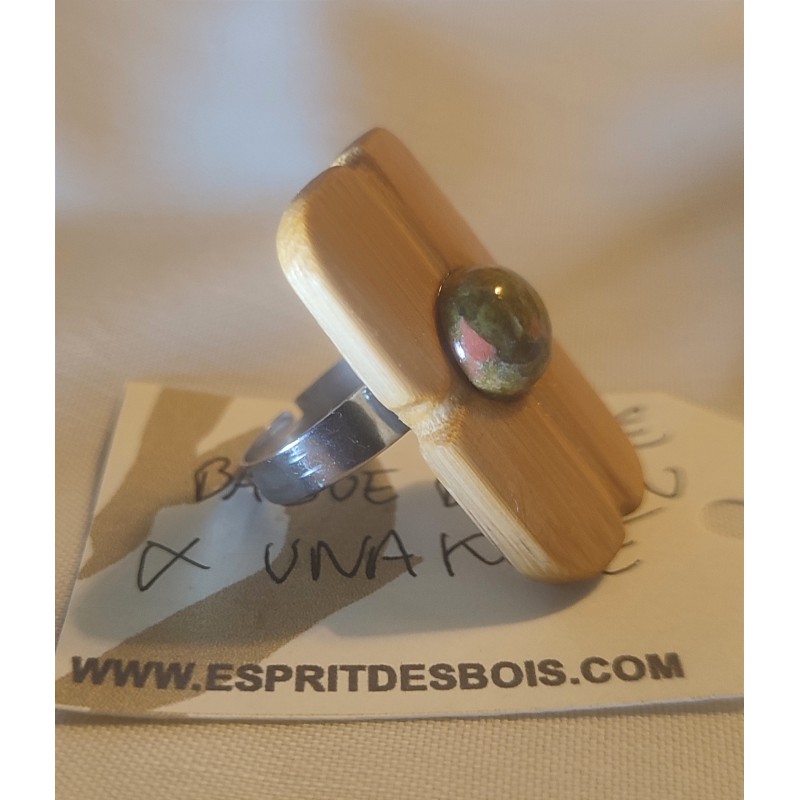 Bague réglable en Bambou et Unakite