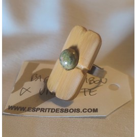 Bague réglable en Bambou et Unakite