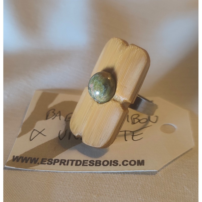 Bague réglable en Bambou et Unakite