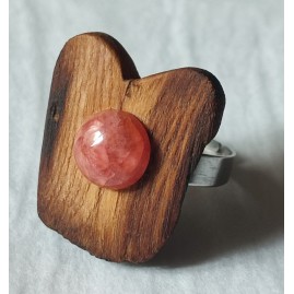 Bague réglable en Châtaignier et Rhodochrosite