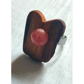 Bague réglable en Châtaignier et Rhodochrosite