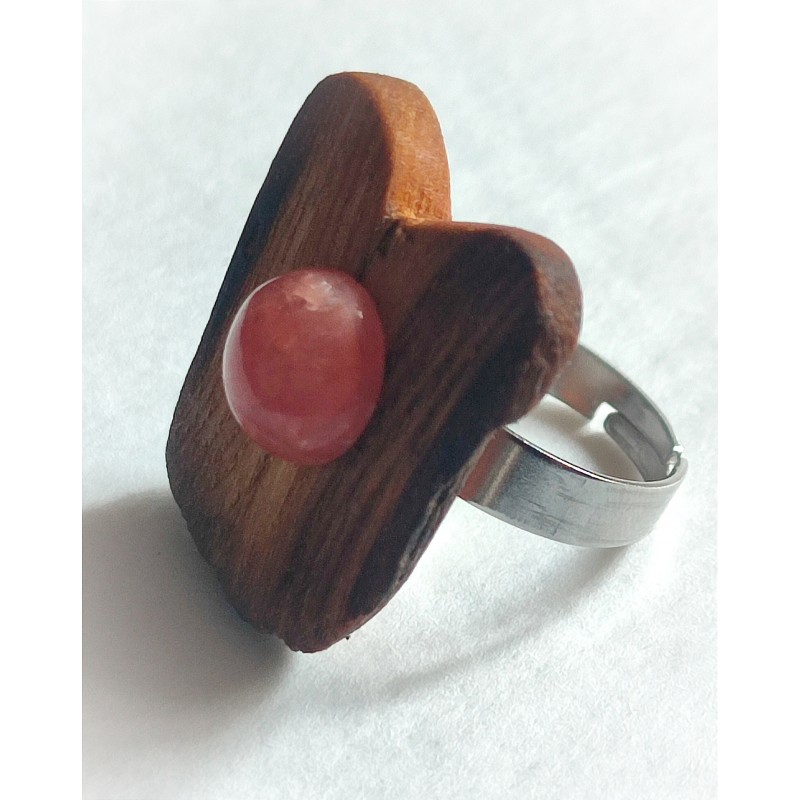 Bague réglable en Châtaignier et Rhodochrosite