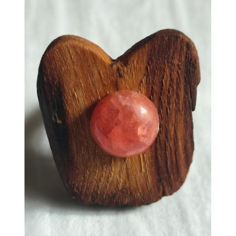 Bague réglable en Châtaignier et Rhodochrosite