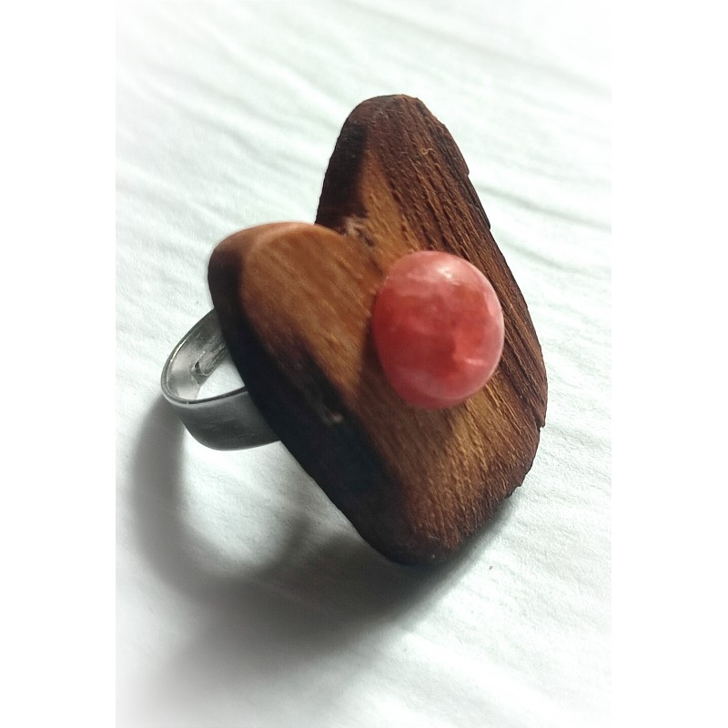 Bague réglable en Châtaignier et Rhodochrosite