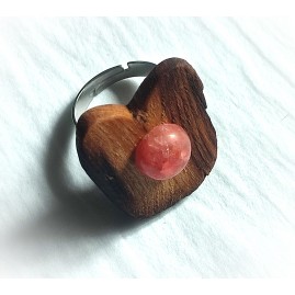 Bague réglable en Châtaignier et Rhodochrosite